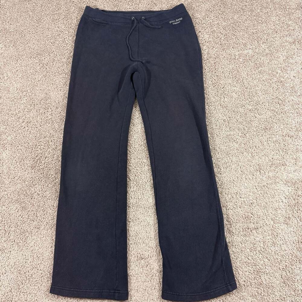 Vintage Polo Jeans Co Sweatpants Womens M Navy Blue Open Hem Fleece Ralph Lauren